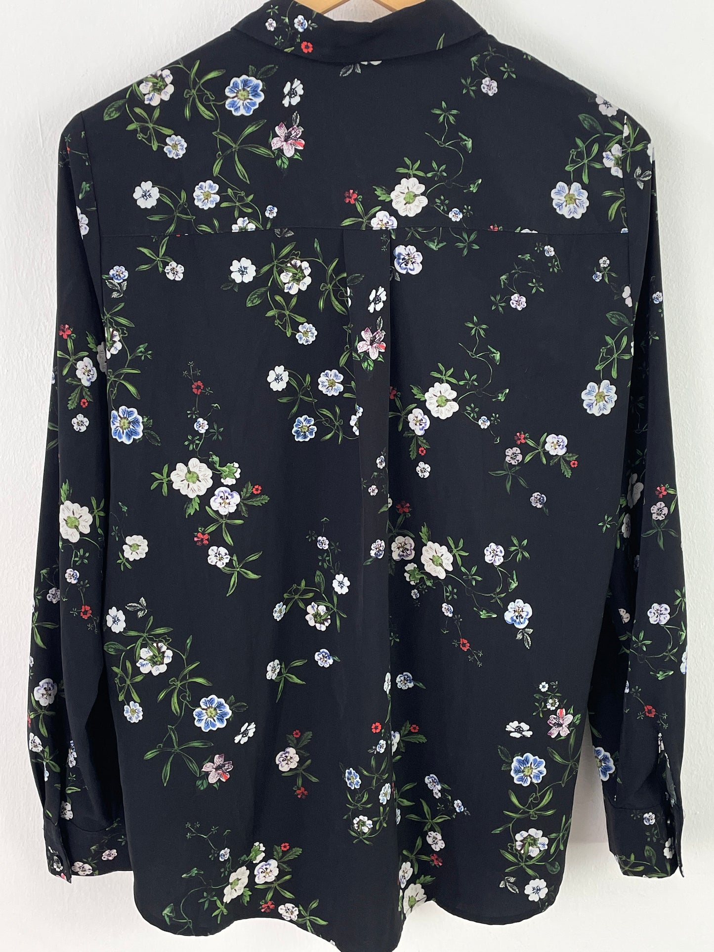 H&M Damen Bluse Gr. 38 Schwarz – Florale Langarmbluse Polyester / H&M Women’s Blouse Size 38 Black – Floral Long Sleeve Polyester Shirt