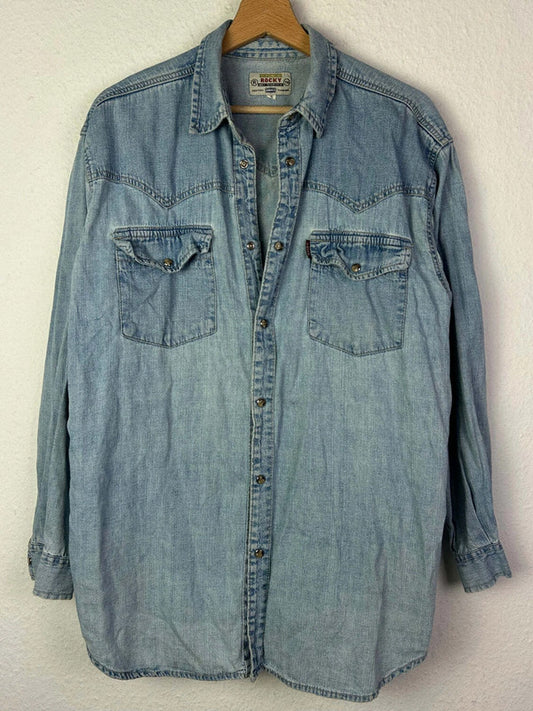 Damen Jeans Bluse von Rocky in der Farbe hellblau, aus denim, Gr.S