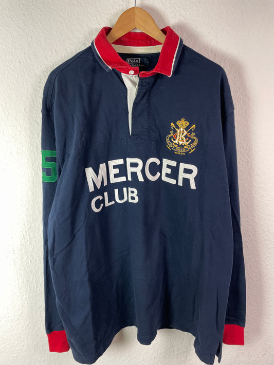 Herren Langarm Poloshirt von Polo by Ralph Lauren Größ3 XXLT in dunkelblau mit weißen und roten Details