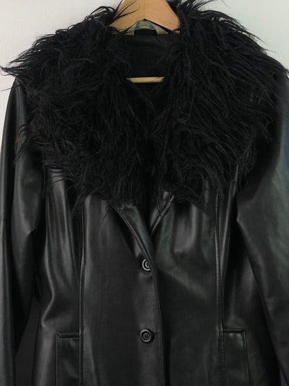 New Look Damen Mantel mit Fellkragen Gr M Farbe schwarz