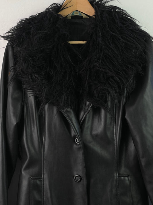 New Look Damen Mantel mit Fellkragen Gr M Farbe schwarz