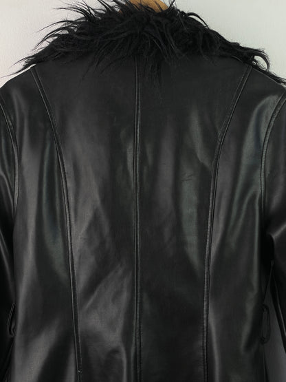 New Look Damen Mantel mit Fellkragen Gr M Farbe schwarz