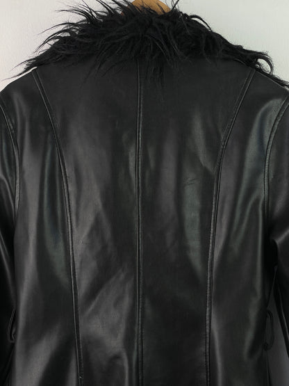 New Look Damen Mantel mit Fellkragen Gr M Farbe schwarz