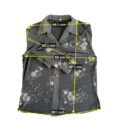 Vintage Damen Bluse mit Blumenmuster Gr L Farbe schwarz