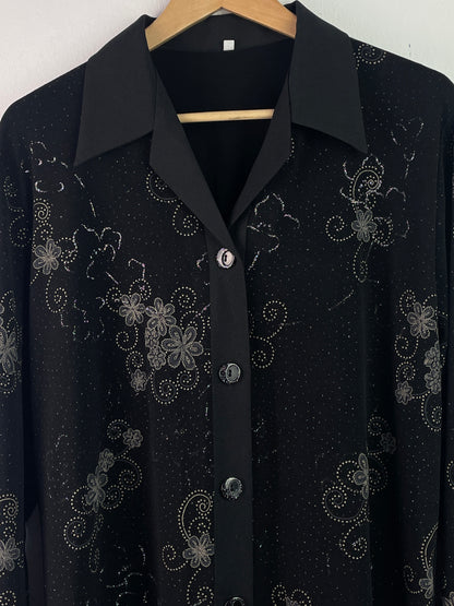 Vintage Damen Bluse mit Blumenmuster Gr L Farbe schwarz