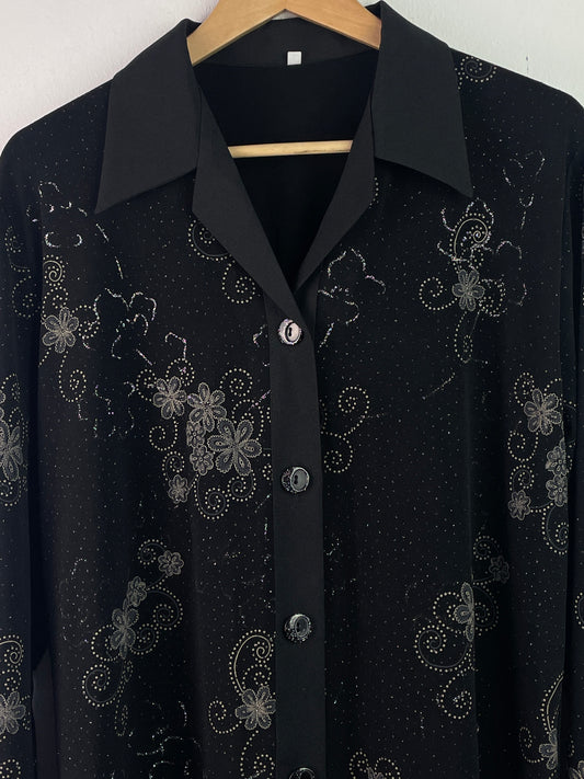Vintage Damen Bluse mit Blumenmuster Gr L Farbe schwarz