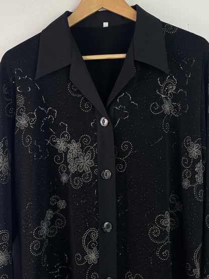 Vintage Damen Bluse mit Blumenmuster Gr L Farbe schwarz