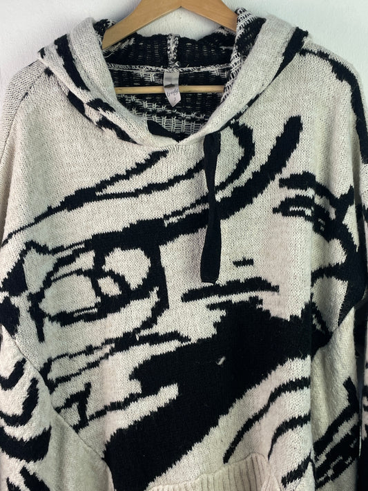 Tredy Damen Pullover mit ausgefallenem Muster Gr L Farbe schwarz weiss