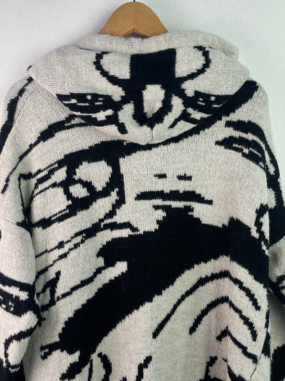 Tredy Damen Pullover mit ausgefallenem Muster Gr L Farbe schwarz weiss