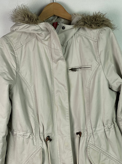 H&M Damen Winter Jacke mit Faux Fell Kaputze Gr M Farbe beige