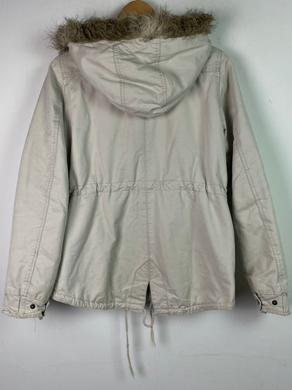 H&M Damen Winter Jacke mit Faux Fell Kaputze Gr M Farbe beige