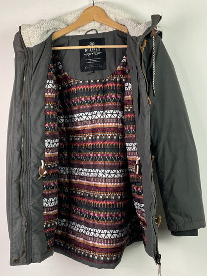 Desires Damen Winter Jacke mit Faux Fell Kaputze Gr L Farbe grau