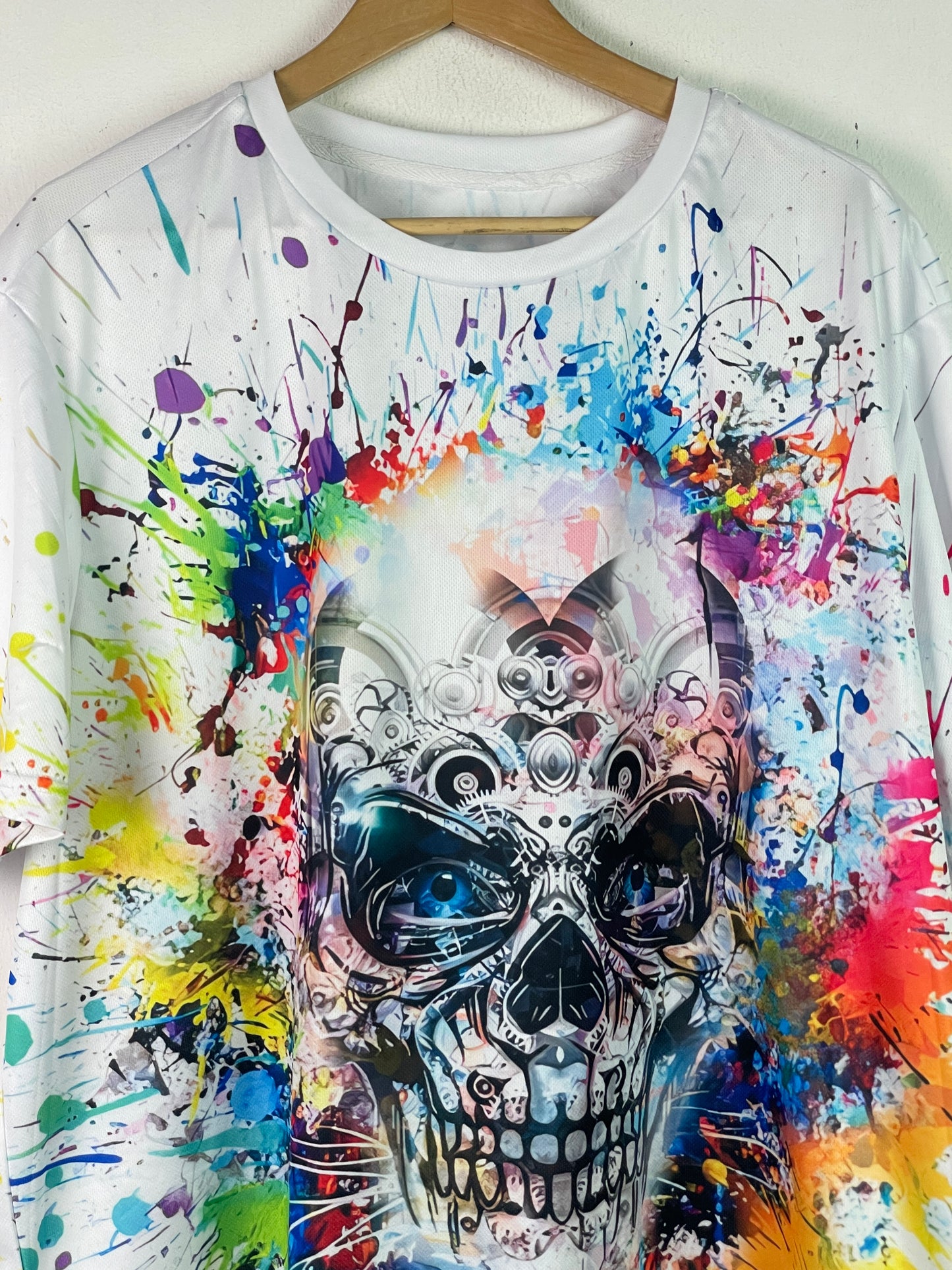 Vintage Herren T-Shirt mit Totenkopf Print Gr XXL Farbe weiss bunt