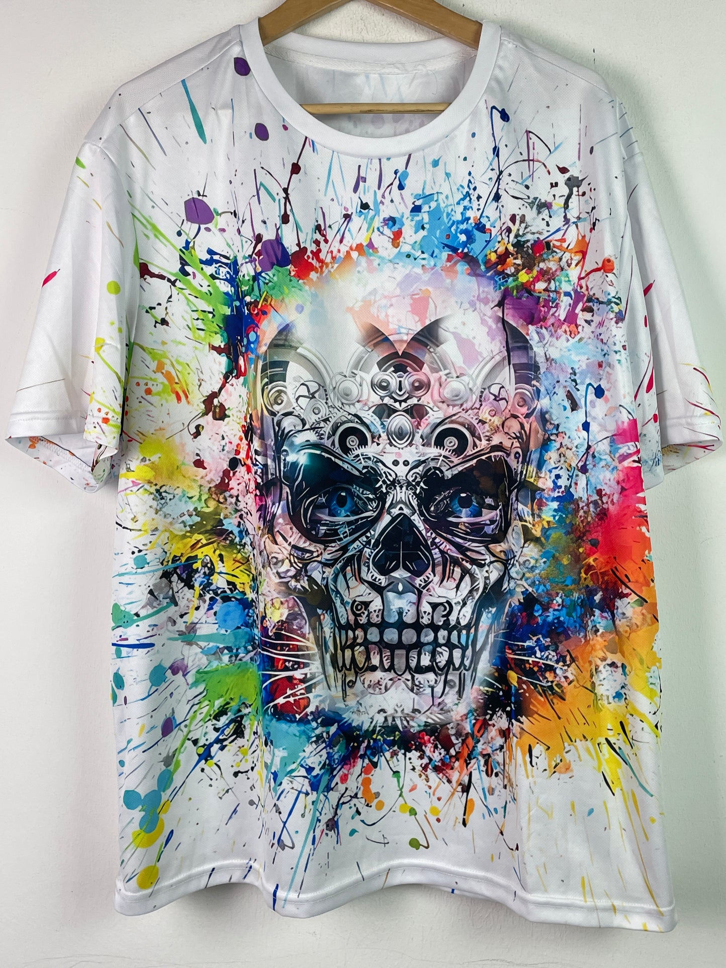 Vintage Herren T-Shirt mit Totenkopf Print Gr XXL Farbe weiss bunt