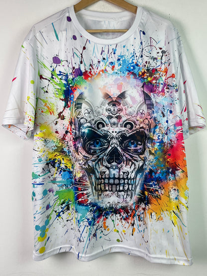 Vintage Herren T-Shirt mit Totenkopf Print Gr XXL Farbe weiss bunt