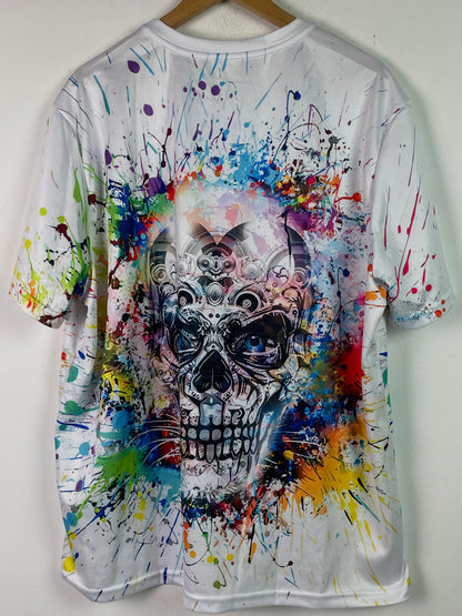 Vintage Herren T-Shirt mit Totenkopf Print Gr XXL Farbe weiss bunt