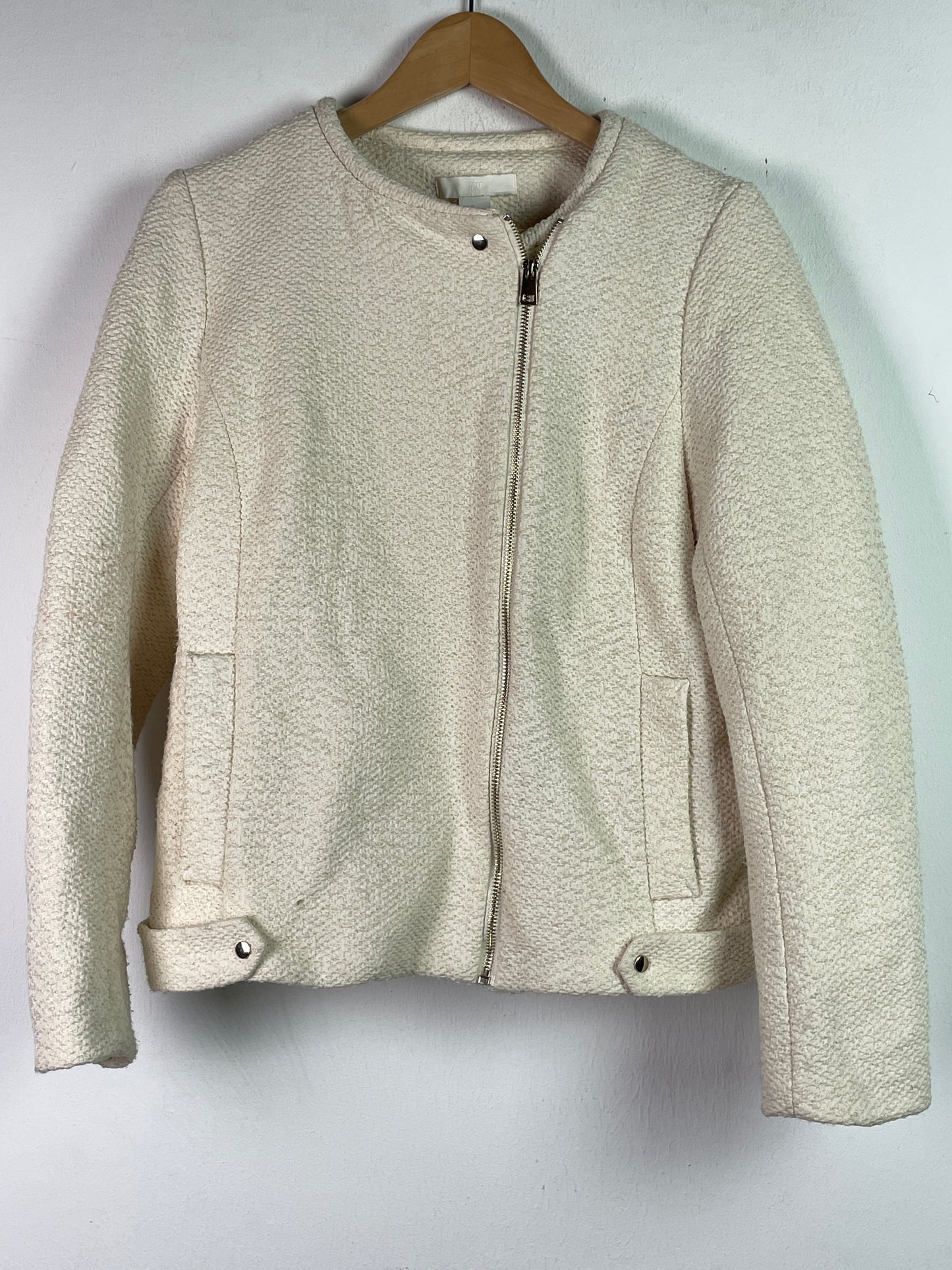 H&M Damen Jacke im edelen Bikerstil Gr L Farbe creme