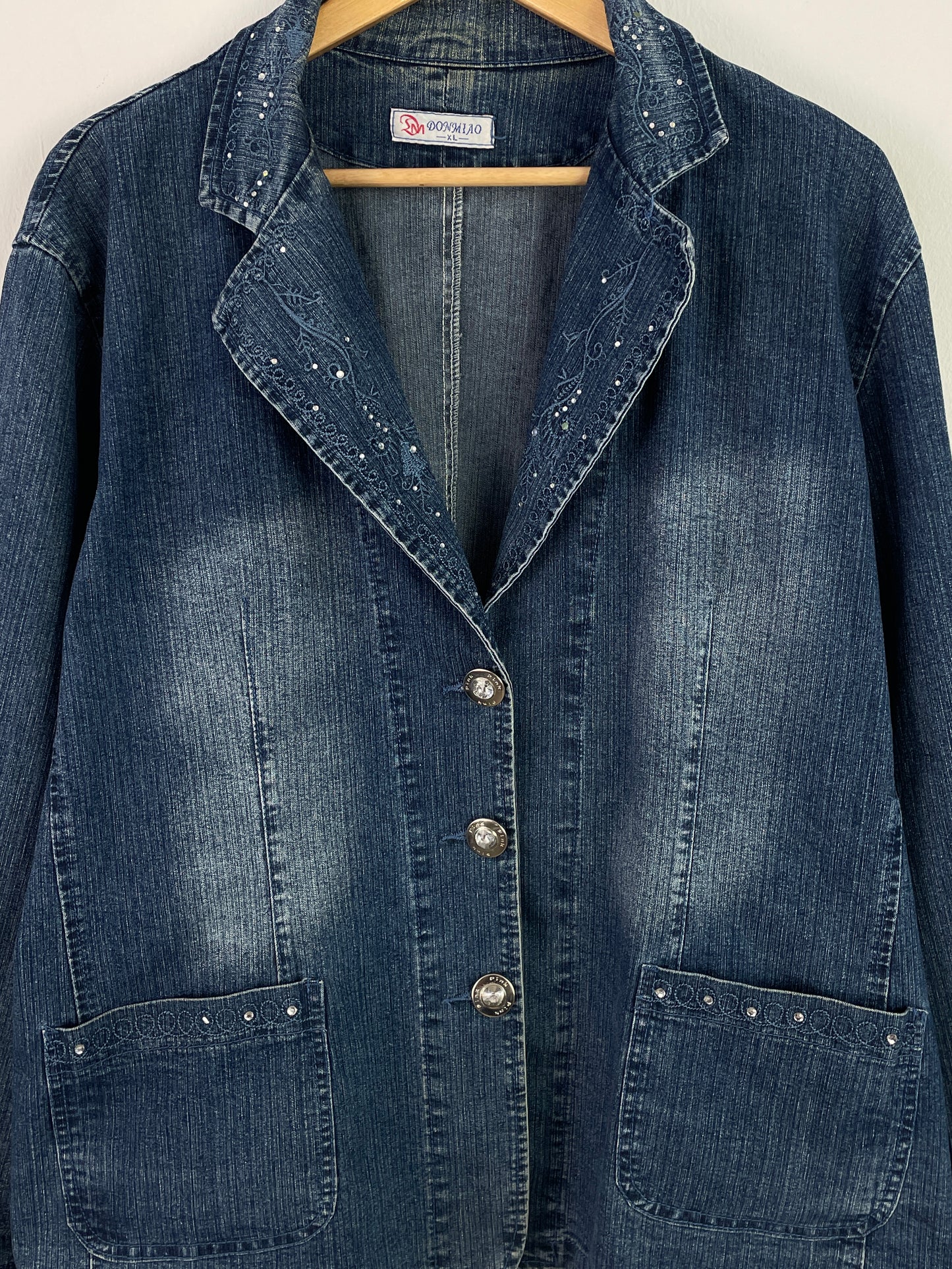 DomMiao Damen Jeansjacke XL Blau – Klassische Denim Jacke Vintage Style / DomMiao Women’s Denim Jacket XL Blue – Classic Jeans Jacket Vintage Style