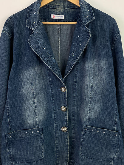 DomMiao Damen Jeansjacke XL Blau – Klassische Denim Jacke Vintage Style / DomMiao Women’s Denim Jacket XL Blue – Classic Jeans Jacket Vintage Style