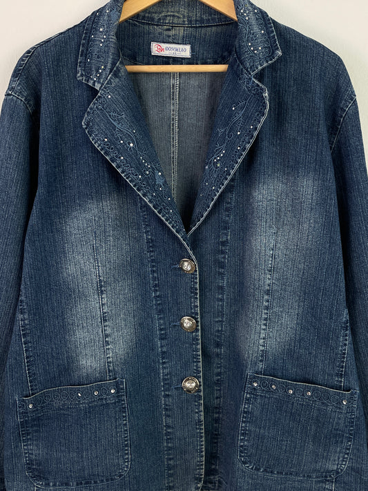 DomMiao Damen Jeansjacke XL Blau – Klassische Denim Jacke Vintage Style / DomMiao Women’s Denim Jacket XL Blue – Classic Jeans Jacket Vintage Style