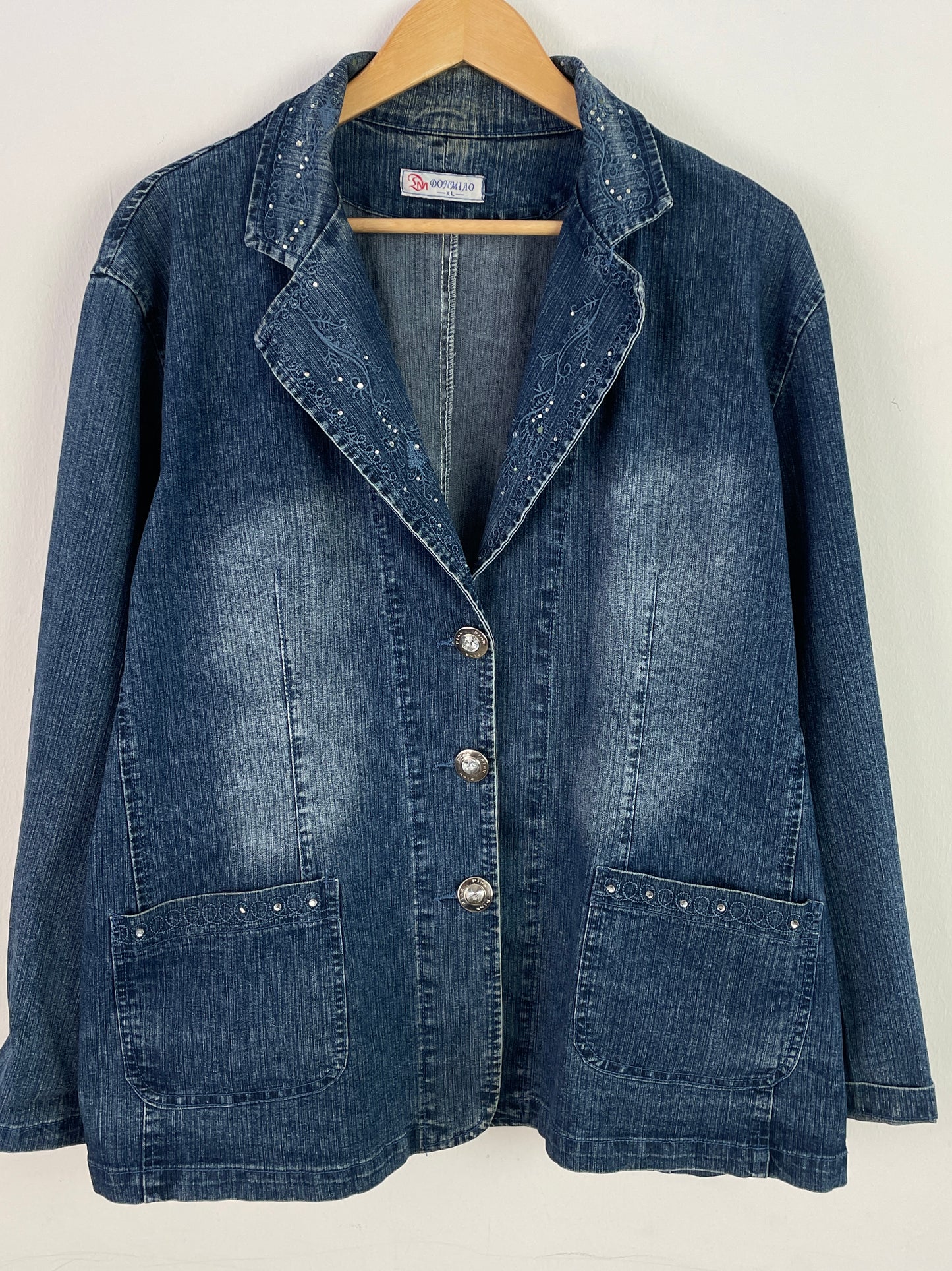 DomMiao Damen Jeansjacke XL Blau – Klassische Denim Jacke Vintage Style / DomMiao Women’s Denim Jacket XL Blue – Classic Jeans Jacket Vintage Style