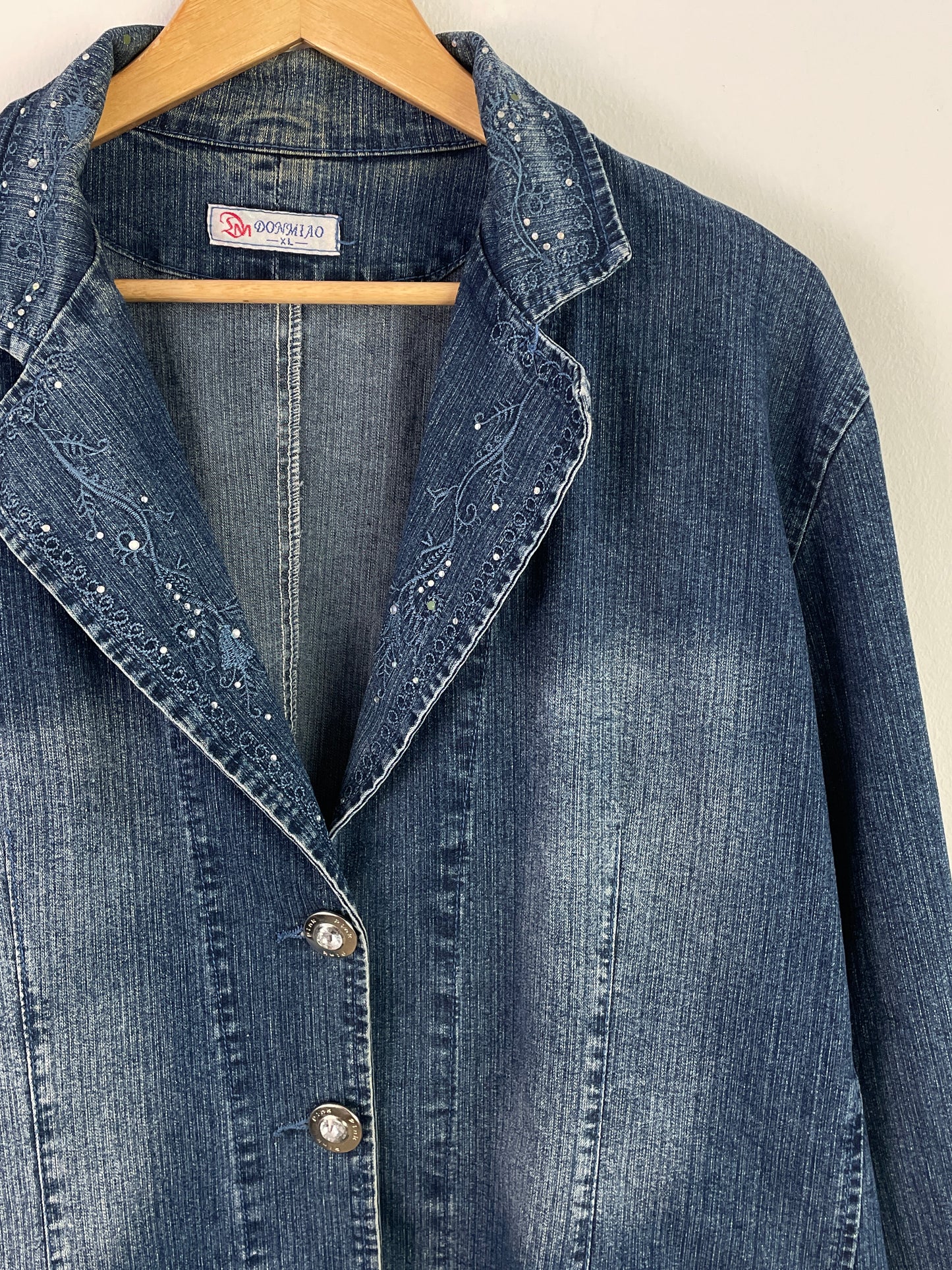 DomMiao Damen Jeansjacke XL Blau – Klassische Denim Jacke Vintage Style / DomMiao Women’s Denim Jacket XL Blue – Classic Jeans Jacket Vintage Style
