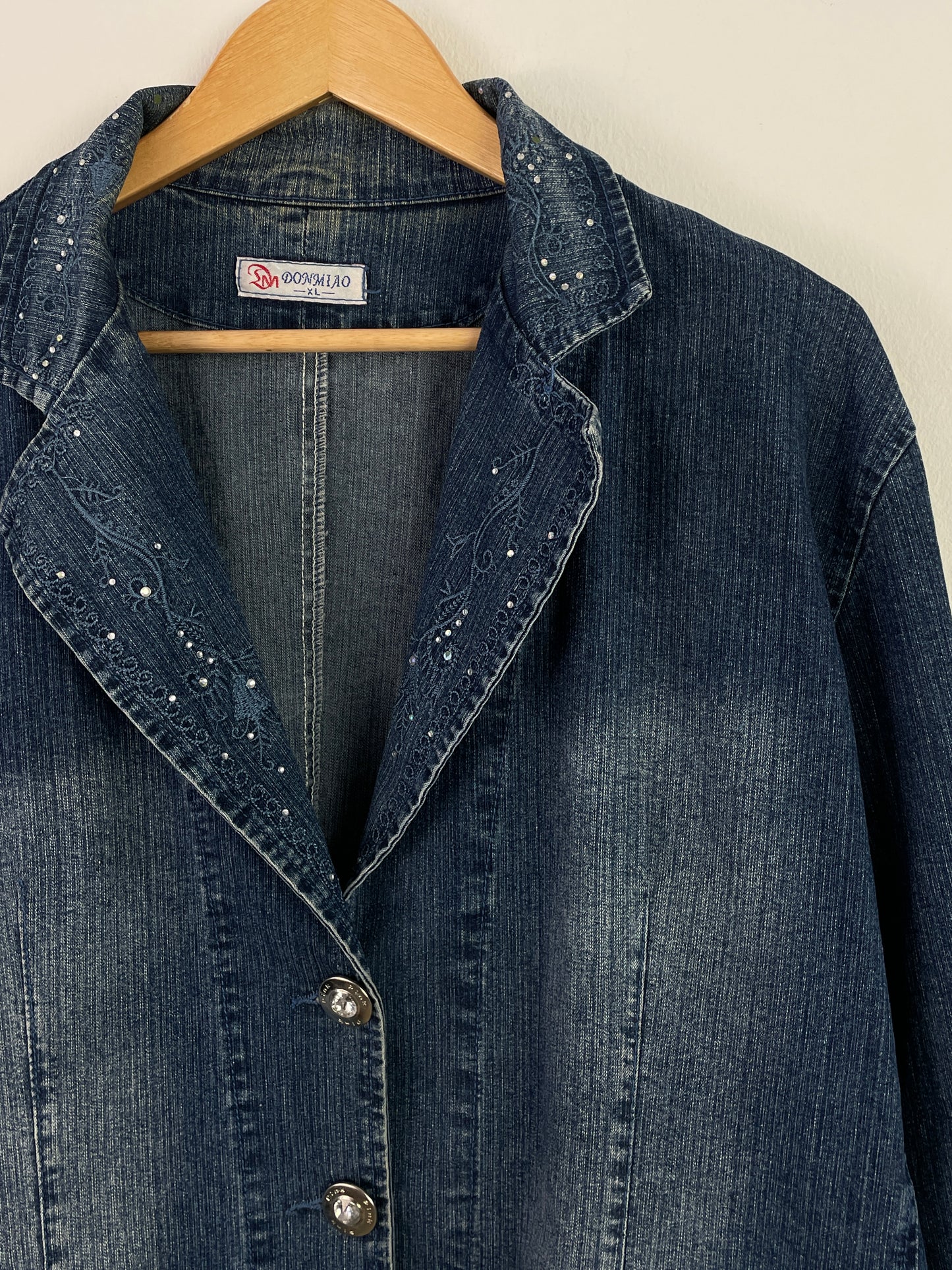 DomMiao Damen Jeansjacke XL Blau – Klassische Denim Jacke Vintage Style / DomMiao Women’s Denim Jacket XL Blue – Classic Jeans Jacket Vintage Style