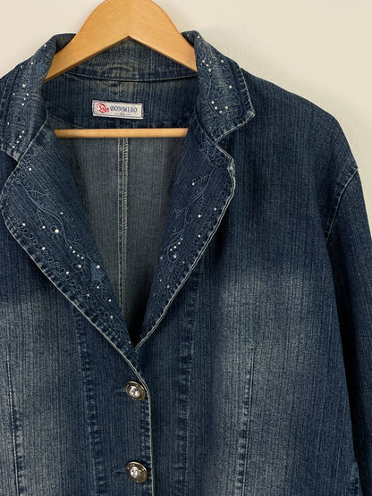 DomMiao Damen Jeansjacke XL Blau – Klassische Denim Jacke Vintage Style / DomMiao Women’s Denim Jacket XL Blue – Classic Jeans Jacket Vintage Style