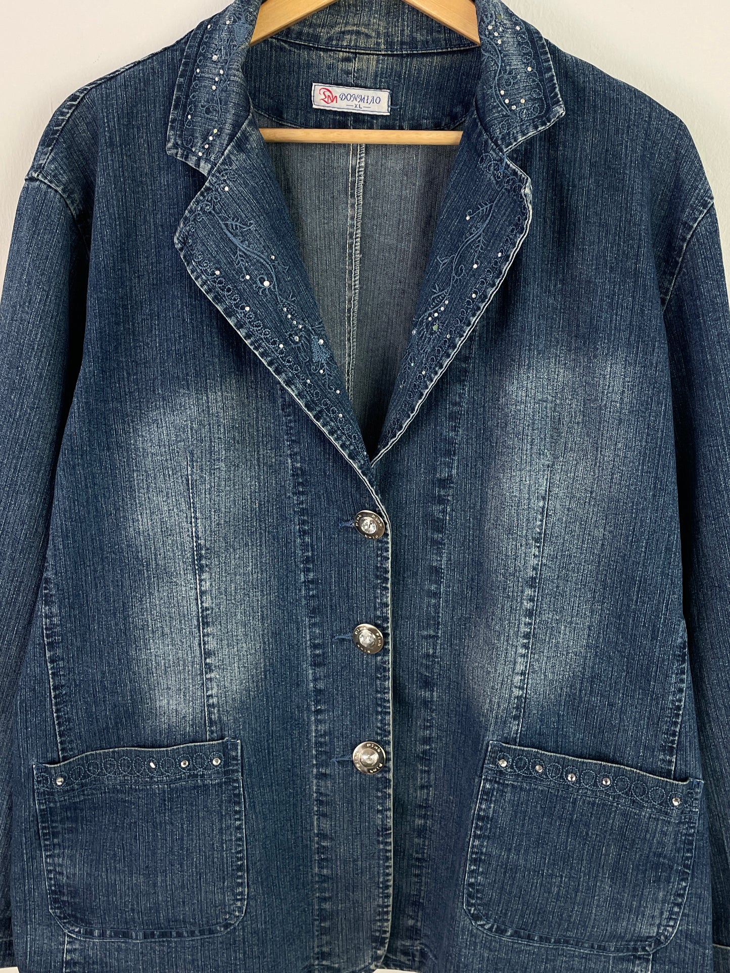 DomMiao Damen Jeansjacke XL Blau – Klassische Denim Jacke Vintage Style / DomMiao Women’s Denim Jacket XL Blue – Classic Jeans Jacket Vintage Style