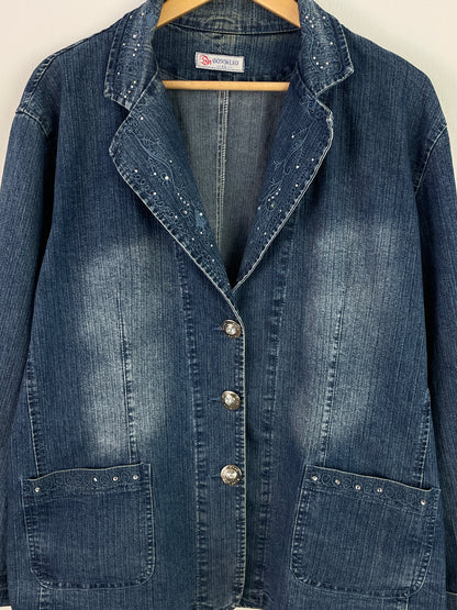 DomMiao Damen Jeansjacke XL Blau – Klassische Denim Jacke Vintage Style / DomMiao Women’s Denim Jacket XL Blue – Classic Jeans Jacket Vintage Style