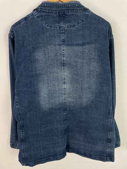 DomMiao Damen Jeansjacke XL Blau – Klassische Denim Jacke Vintage Style / DomMiao Women’s Denim Jacket XL Blue – Classic Jeans Jacket Vintage Style