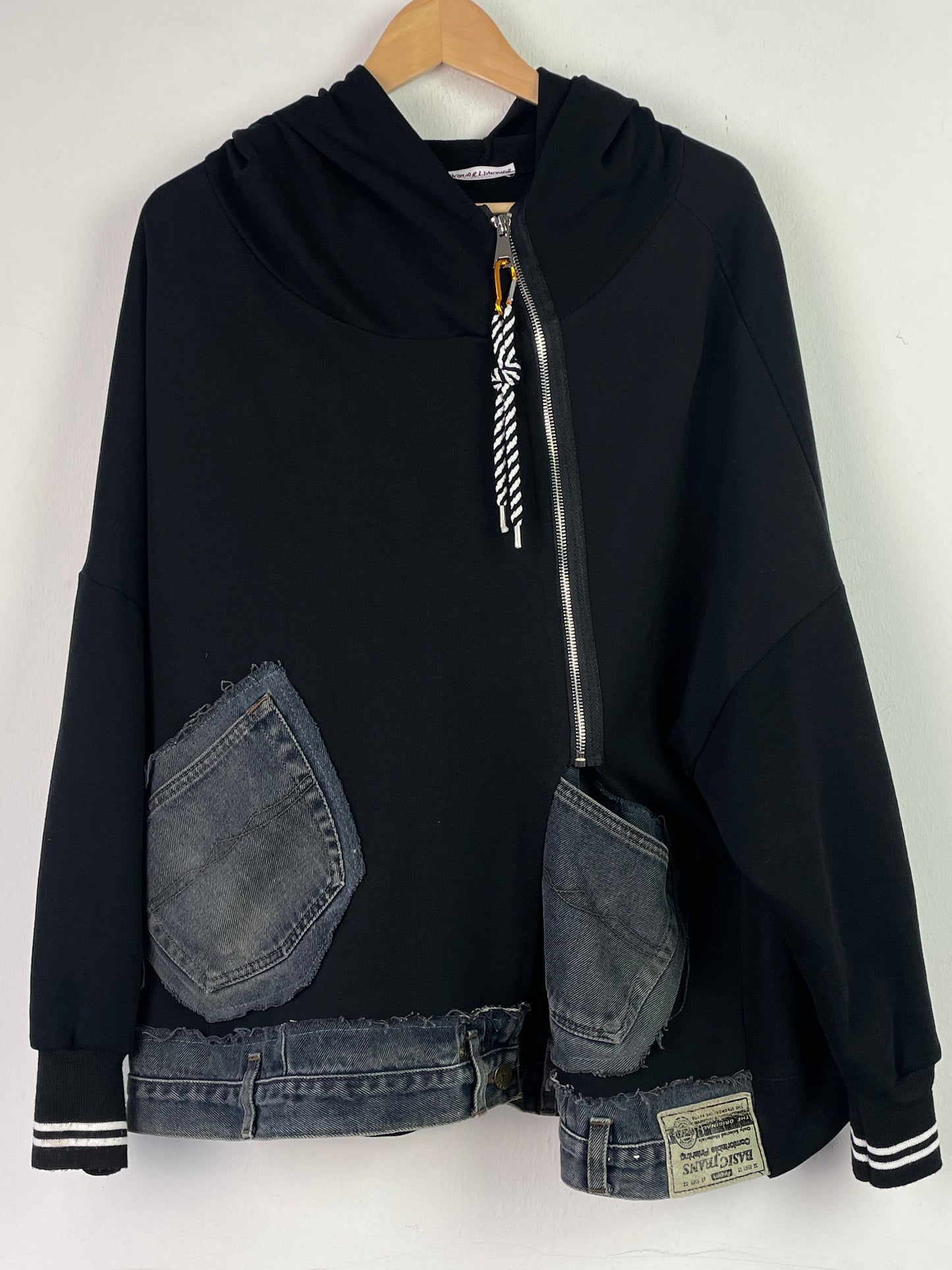 Acqua & Limone Damen Pullover mit Jeans Taschen Asymetrisch Gr XXL Farbe schwarz blau