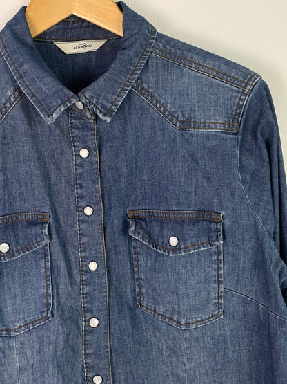 TCM Damen Jeansbluse Gr. L Blau – Denim Hemd mit Druckknöpfen Baumwolle / TCM Women’s Denim Shirt Size L Blue – Casual Button-Down Cotton Blouse