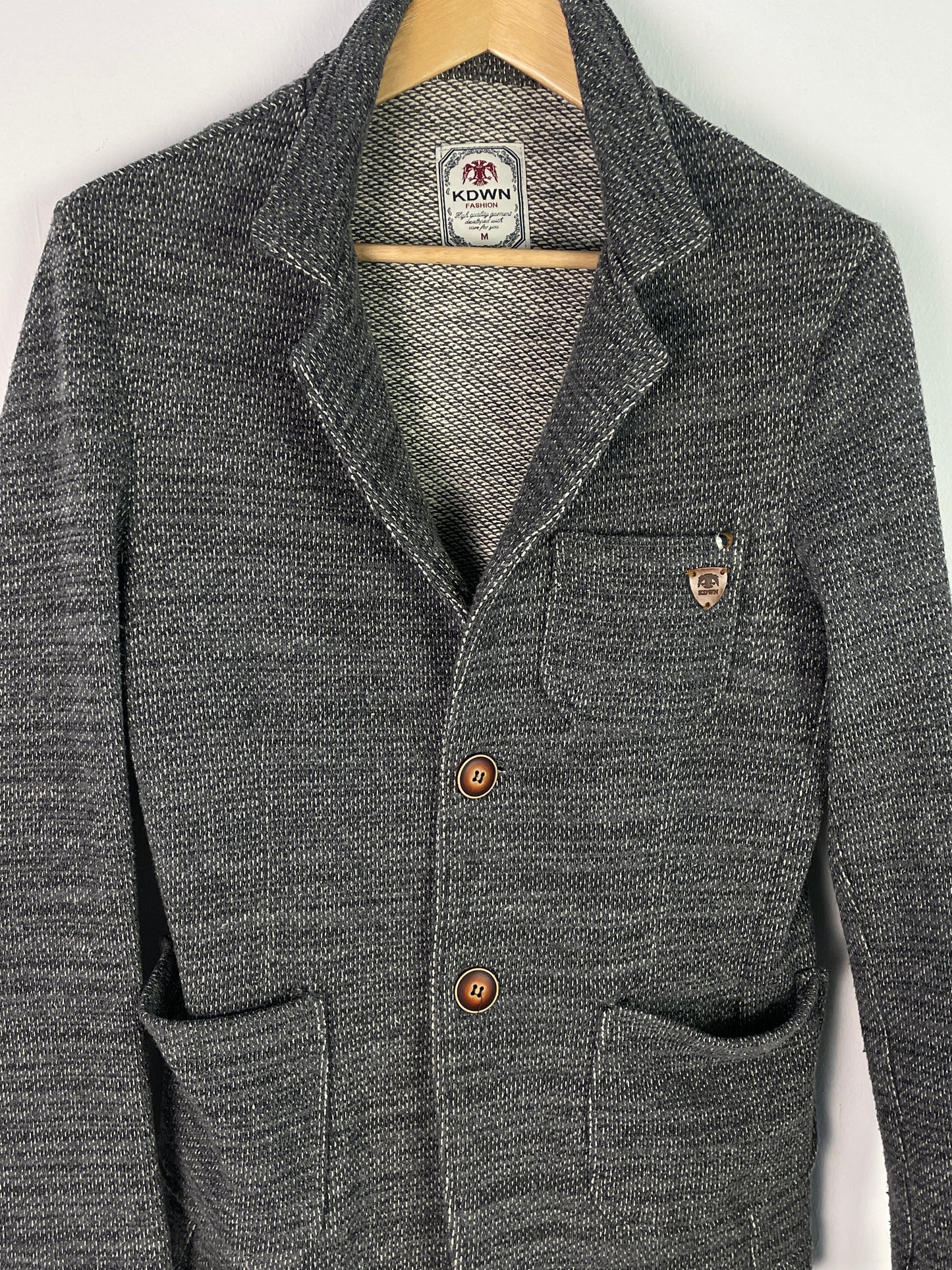 KDWN Damen Blazer Gr. M Grau – Strickjacke mit Reverskragen Baumwolle Polyester / KDWN Women’s Blazer Size M Grey – Knit Jacket Cotton Polyester
