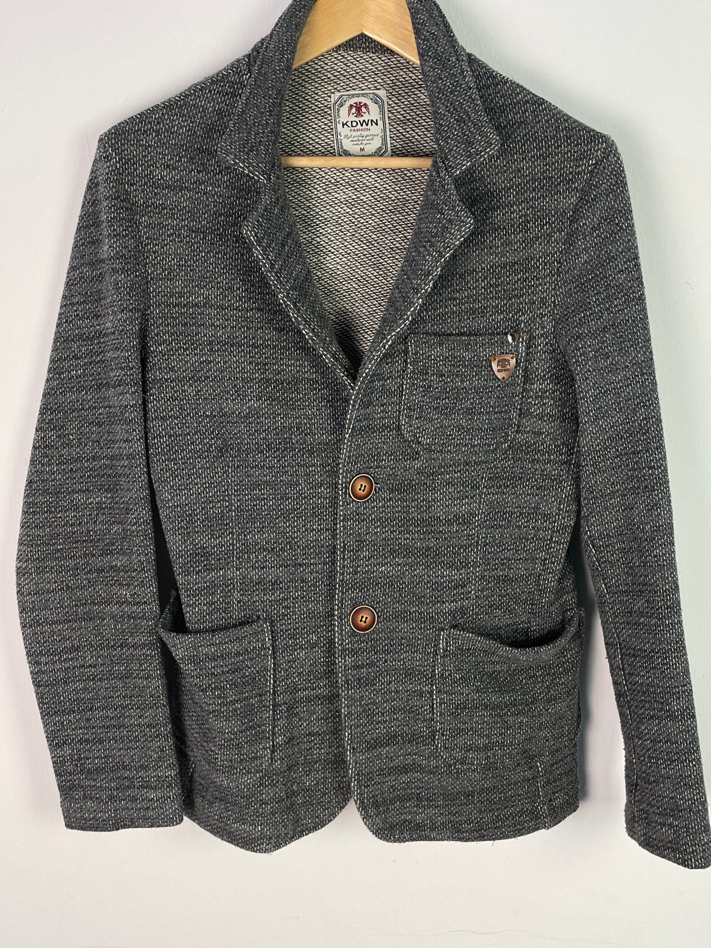 KDWN Damen Blazer Gr. M Grau – Strickjacke mit Reverskragen Baumwolle Polyester / KDWN Women’s Blazer Size M Grey – Knit Jacket Cotton Polyester