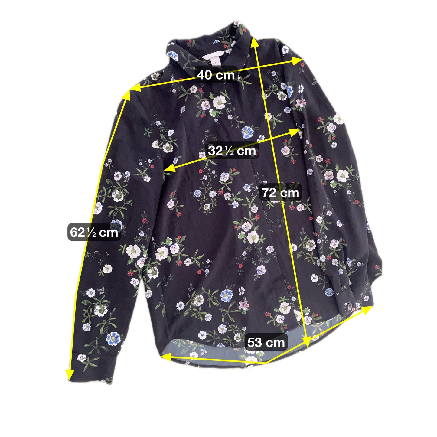 H&M Damen Bluse Gr. 38 Schwarz – Florale Langarmbluse Polyester / H&M Women’s Blouse Size 38 Black – Floral Long Sleeve Polyester Shirt