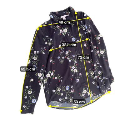 H&M Damen Bluse Gr. 38 Schwarz – Florale Langarmbluse Polyester / H&M Women’s Blouse Size 38 Black – Floral Long Sleeve Polyester Shirt