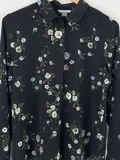 H&M Damen Bluse Gr. 38 Schwarz – Florale Langarmbluse Polyester / H&M Women’s Blouse Size 38 Black – Floral Long Sleeve Polyester Shirt