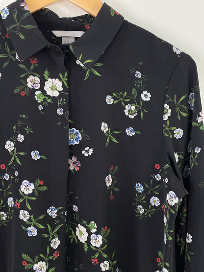 H&M Damen Bluse Gr. 38 Schwarz – Florale Langarmbluse Polyester / H&M Women’s Blouse Size 38 Black – Floral Long Sleeve Polyester Shirt