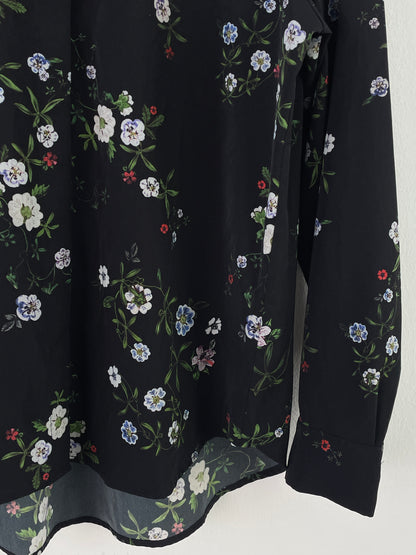 H&M Damen Bluse Gr. 38 Schwarz – Florale Langarmbluse Polyester / H&M Women’s Blouse Size 38 Black – Floral Long Sleeve Polyester Shirt