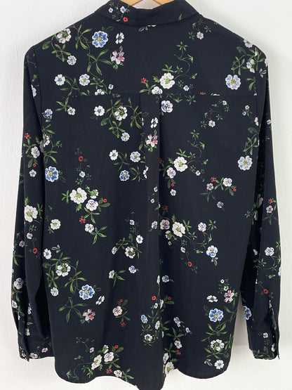 H&M Damen Bluse Gr. 38 Schwarz – Florale Langarmbluse Polyester / H&M Women’s Blouse Size 38 Black – Floral Long Sleeve Polyester Shirt