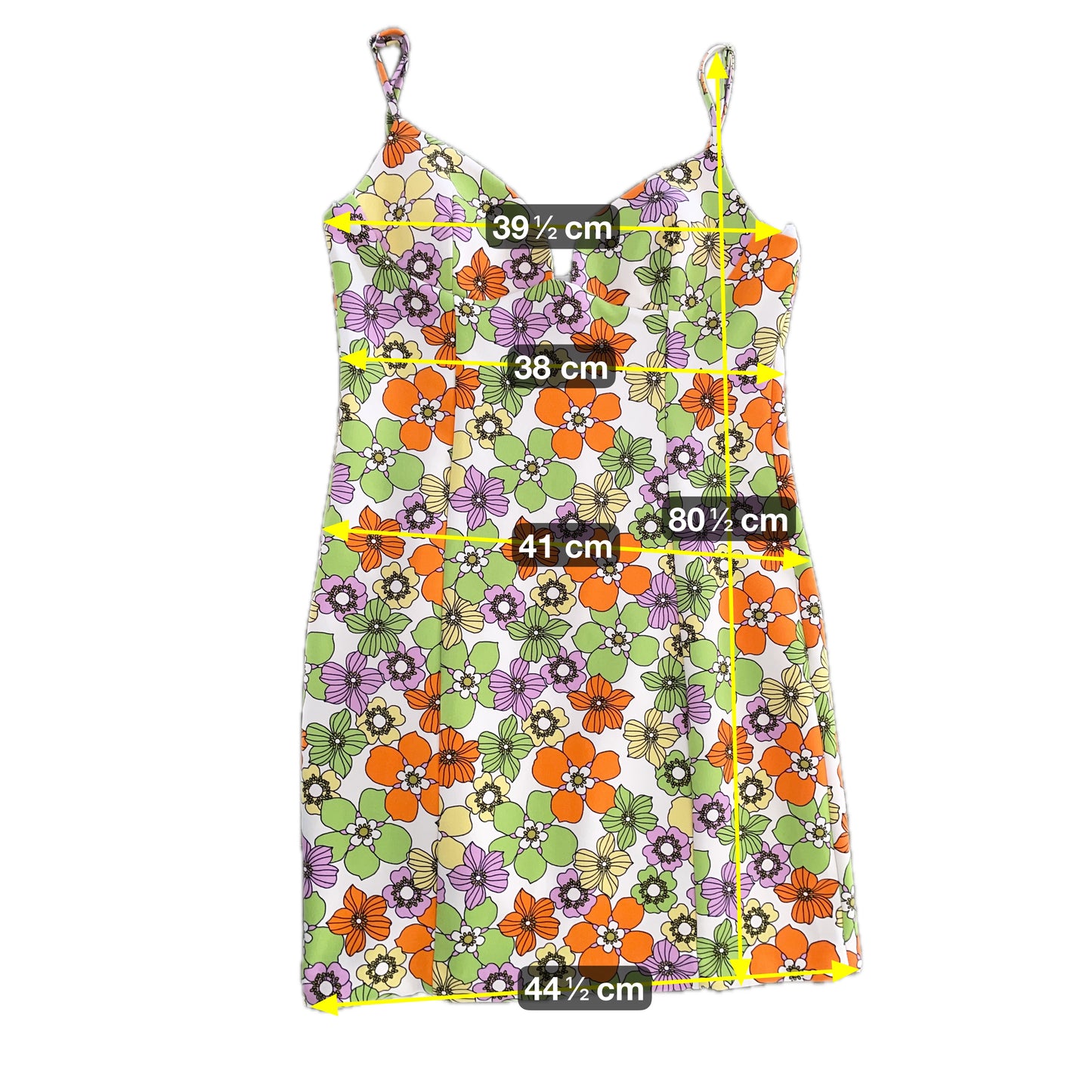 Geblümtes Damen Minikleid XS/S Bunt – Ärmelloses Sommerkleid Retro Style / Floral Women’s Mini Dress XS/S Colorful – Sleeveless Summer Retro Dress