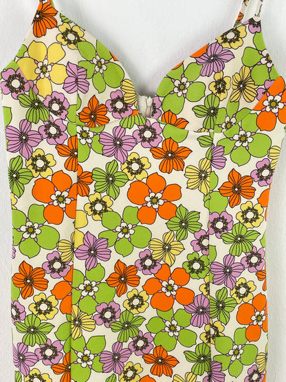 Geblümtes Damen Minikleid XS/S Bunt – Ärmelloses Sommerkleid Retro Style / Floral Women’s Mini Dress XS/S Colorful – Sleeveless Summer Retro Dress
