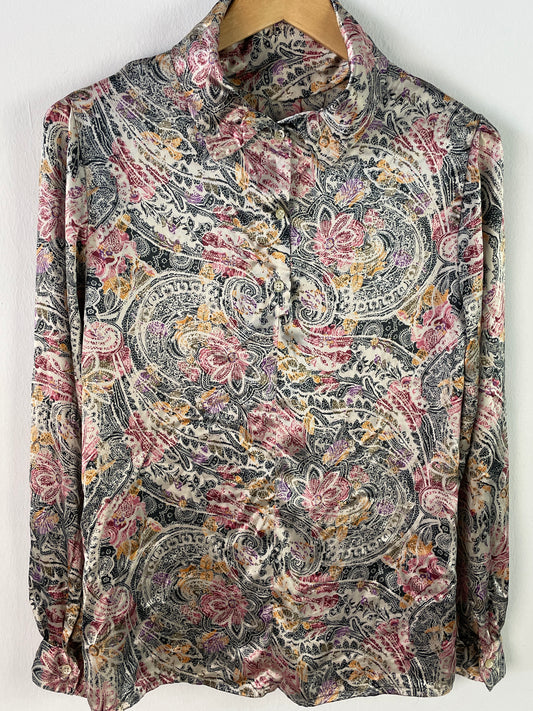 Damen Bluse S Bunt Paisley Muster – Leichte Langarmbluse / Women’s Shirt S Colorful Paisley Pattern