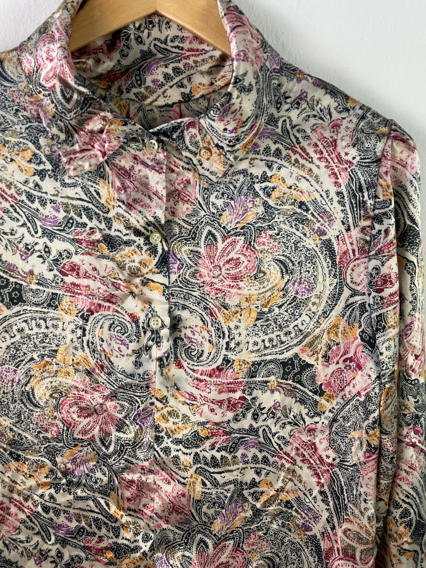 Damen Bluse S Bunt Paisley Muster – Leichte Langarmbluse / Women’s Shirt S Colorful Paisley Pattern