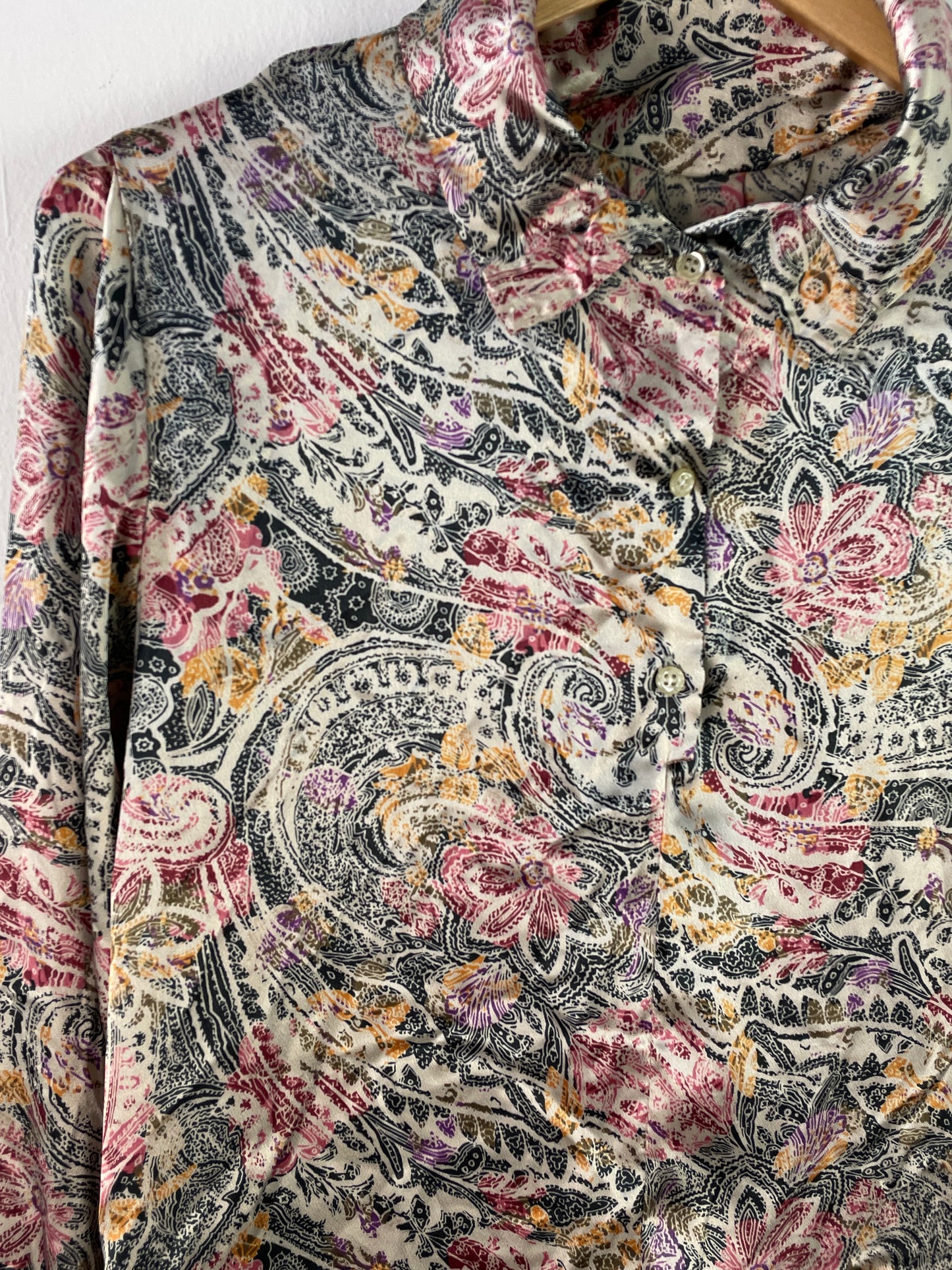Damen Bluse S Bunt Paisley Muster – Leichte Langarmbluse / Women’s Shirt S Colorful Paisley Pattern