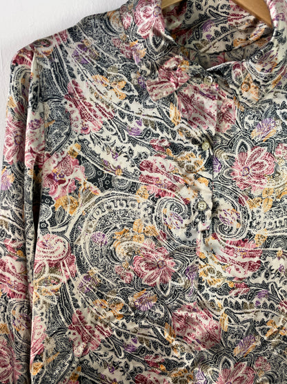 Damen Bluse S Bunt Paisley Muster – Leichte Langarmbluse / Women’s Shirt S Colorful Paisley Pattern