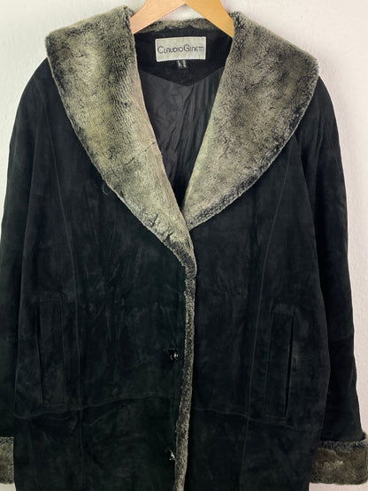 Claudio Ginetti Damen Mantel Gr. 48 Schwarz – Echtleder Fellimitat / Claudio Ginetti Women’s Coat Size 48 Black – Genuine Leather Faux Fur