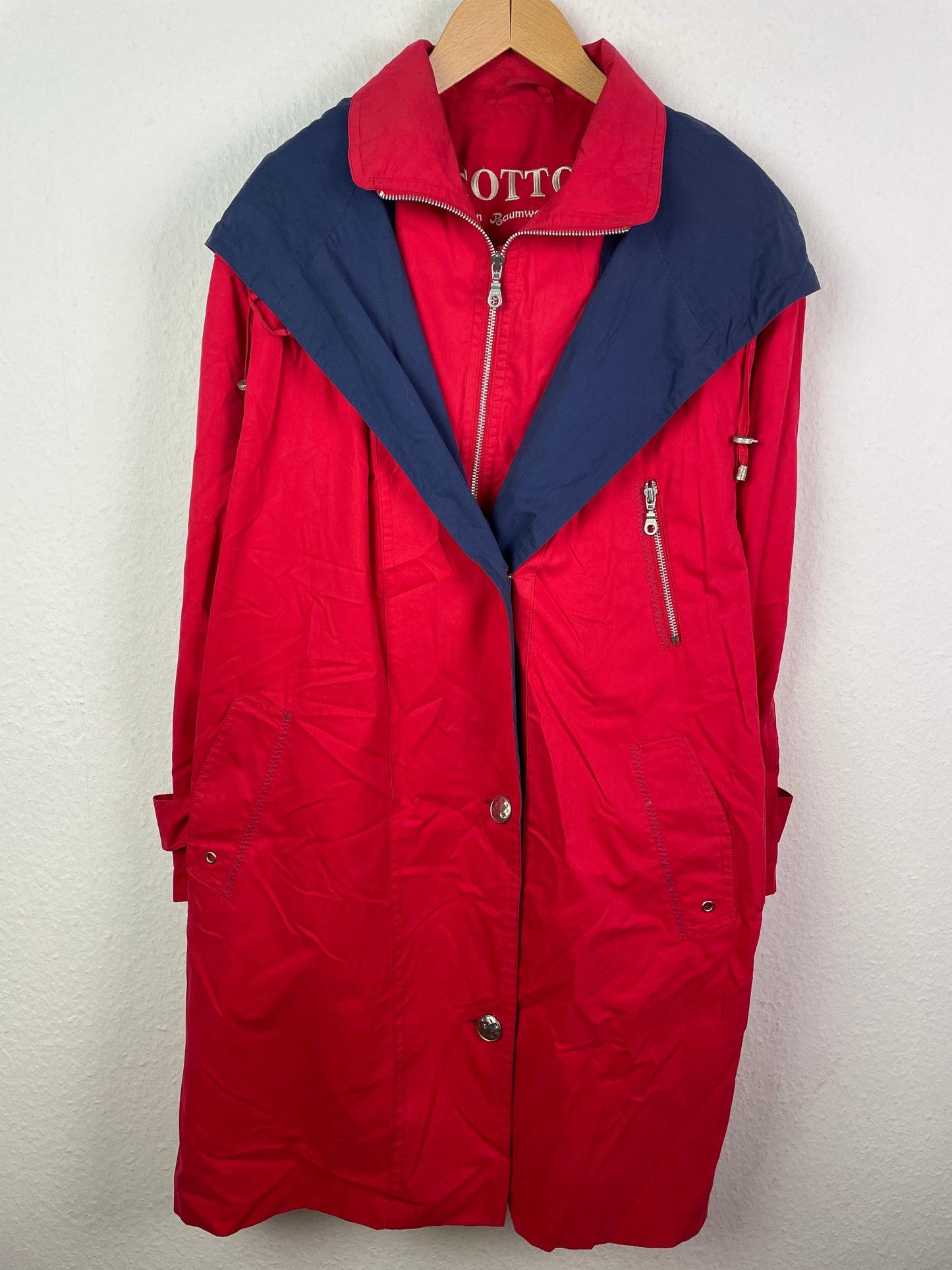 Yacht Club Damen Mantel Gr. 48 Rot Blau – Vintage Cotton Coat 100% Baumwolle Polyester / Yacht Club Women’s Coat Size 48 Red Blue – Vintage Cotton Polyester Jacket
