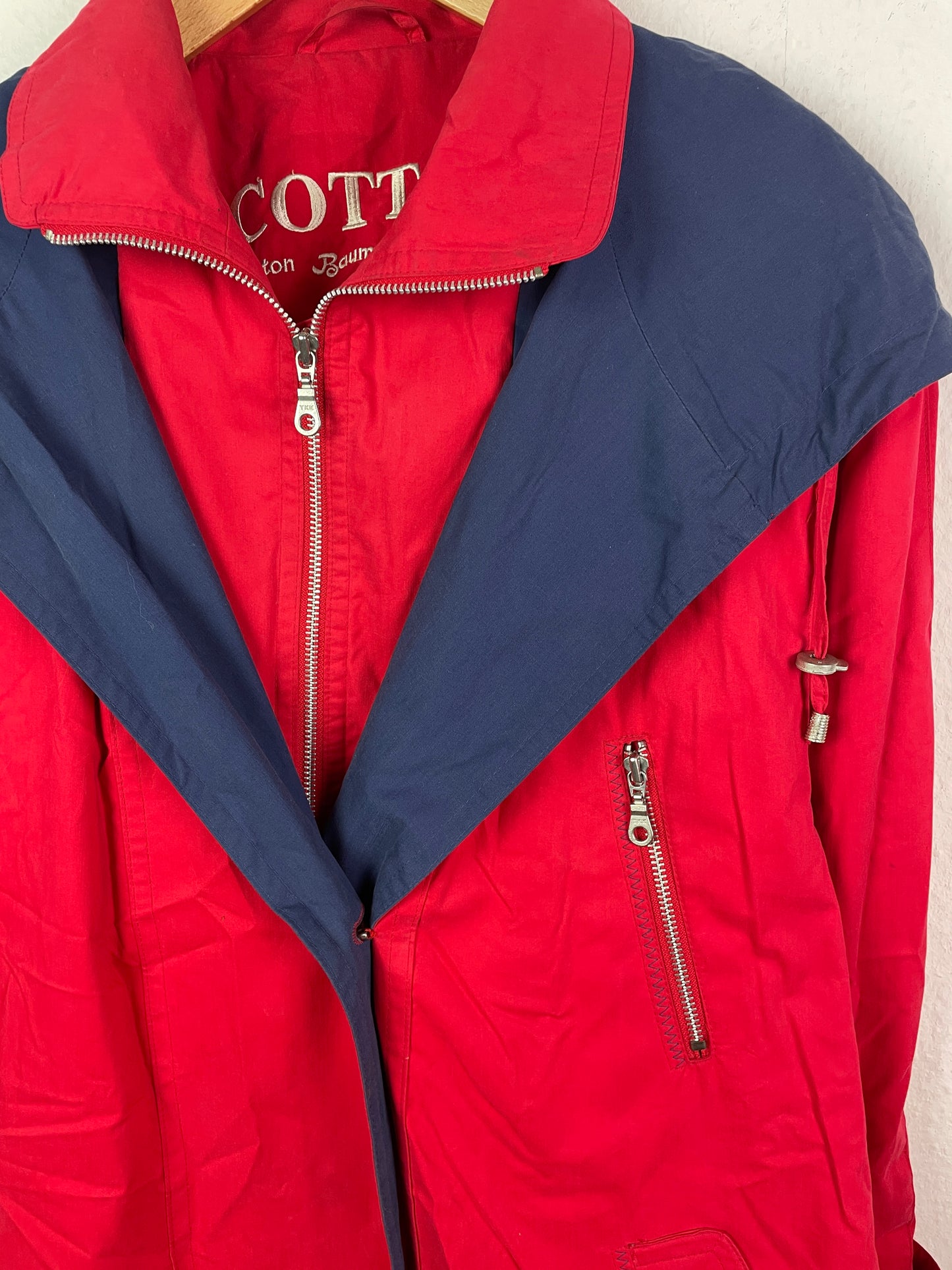 Yacht Club Damen Mantel Gr. 48 Rot Blau – Vintage Cotton Coat 100% Baumwolle Polyester / Yacht Club Women’s Coat Size 48 Red Blue – Vintage Cotton Polyester Jacket